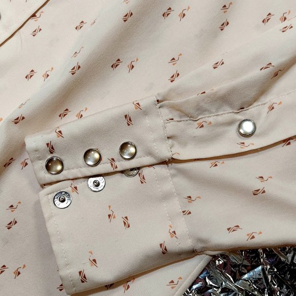 FREE SHIPPING VTG California Ranch Wear H Bar C Pattern Pearl Snap Western Shirt - Picture 4 of 6